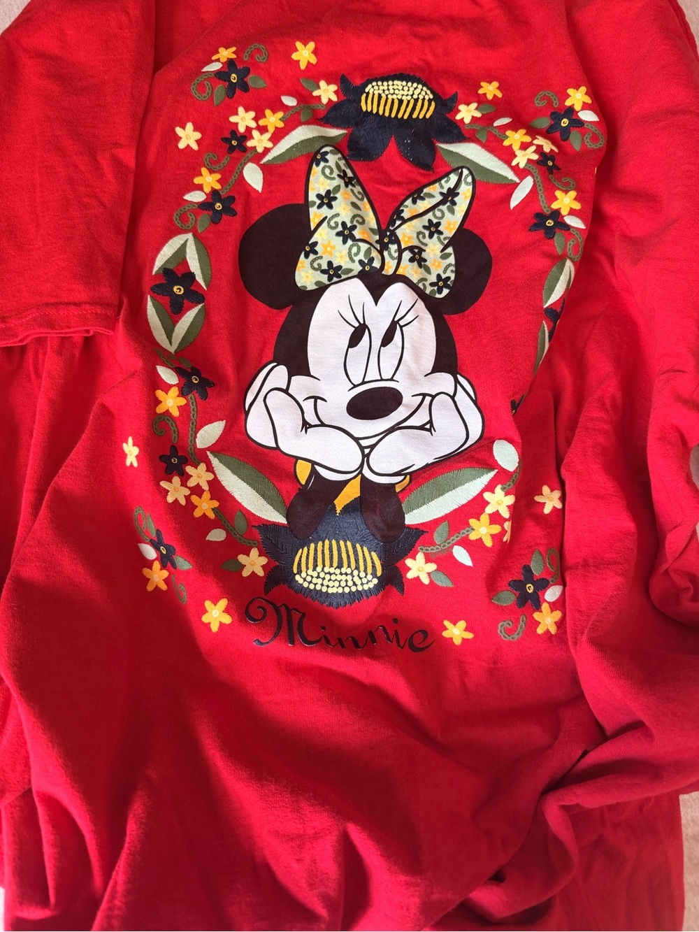 Vintage Disney Mickey Minnie Mouse Red T- Shirt Double Sided Floral Women's 2X